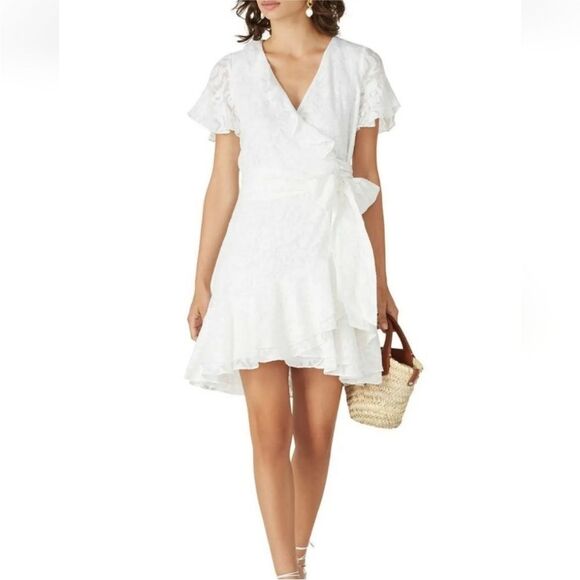 Tanya Taylor White Bianka Silk Floral Mini Wrap Dress | 6 - Picture 2 of 9